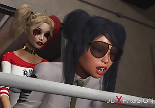 Steaming fuck-a-thon in jail! Harley Quinn ravages a lady jail officer